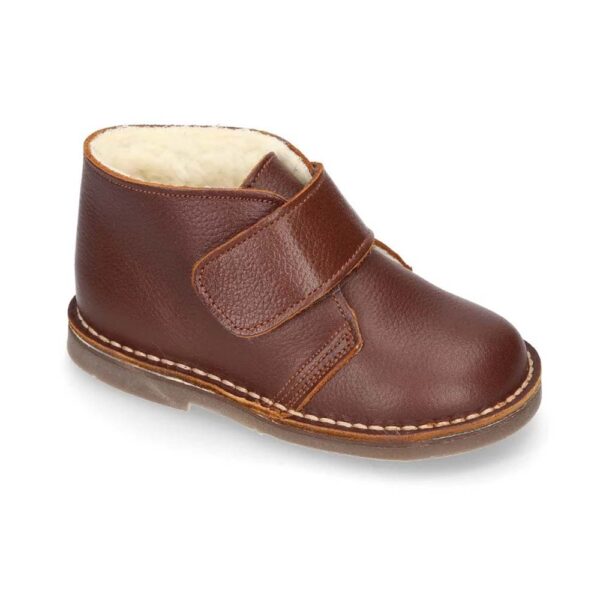 Bottines fourrées à scratch en cuir lise