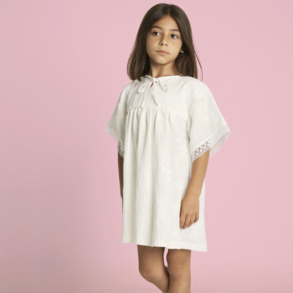 Nectarine dress with lace sleeves