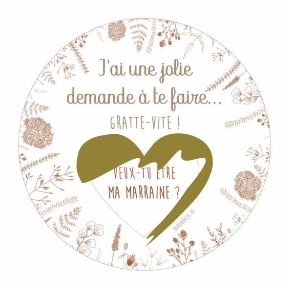 Carte ronde à gratter "Marraine"