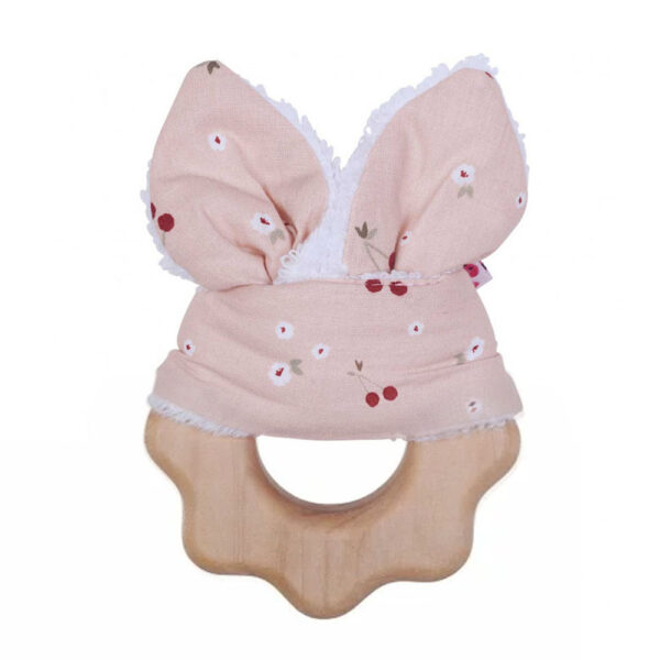 Wood and cotton teething rattle