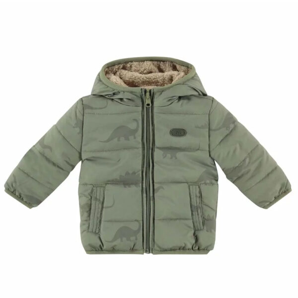 Reversible stuffed down jacket printed dinosaurs