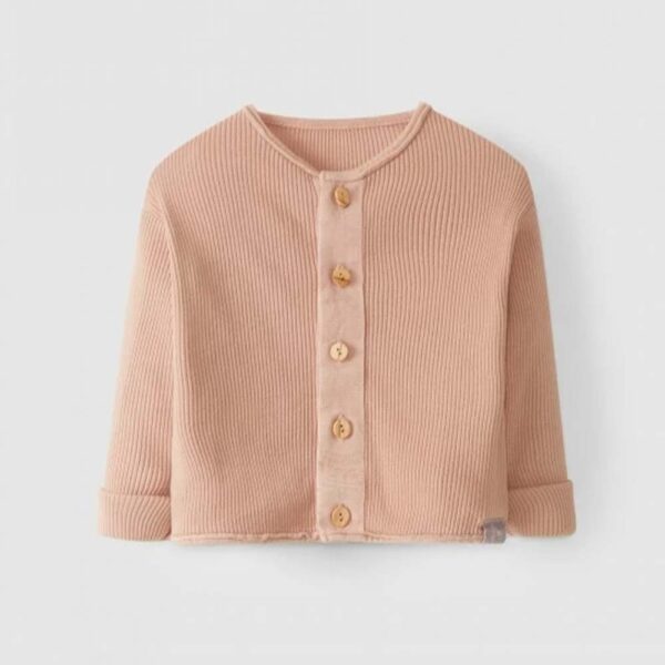 Ribbed mesh jacket with wooden buttons