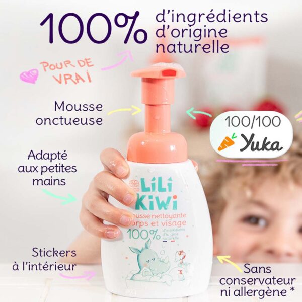 Mousse nettoyante visage et corps Lilikiwi 250ml