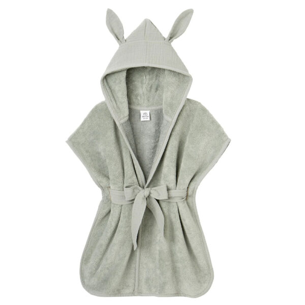 Peignoir bambou/gaze rayée ivoire/vert de gris