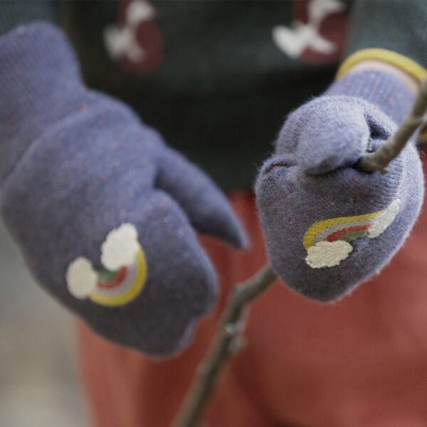 Embroidered knitted mittens Dreamy Blue