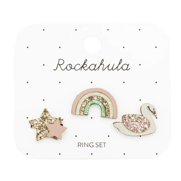 Enchanted Rainbow and Swan Ring Set