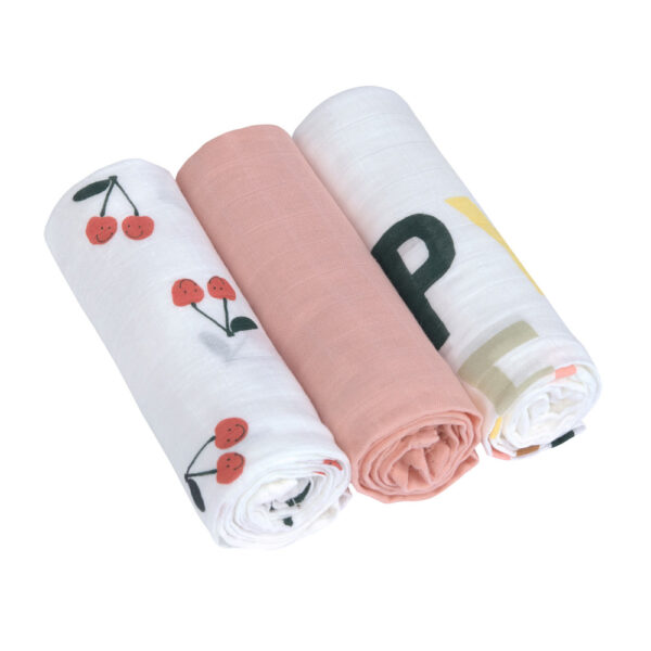Coffret de 3 langes 80x80 Fruits Cherry
