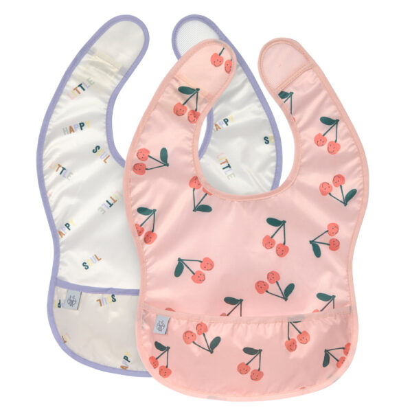 Set of 2 Happy Fruits Cherry Waterproof Bibs