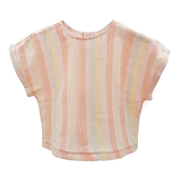 Top fille en lange rayé multicolore