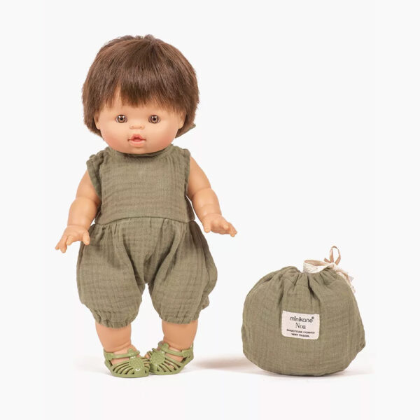 Noa linden green double gauze romper + pouch