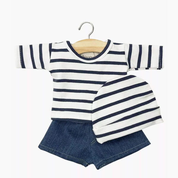 Navy striped sailor shirt set and denim shorts