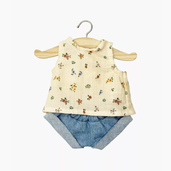 Andrée top set in Elise gauze and mini denim shorts