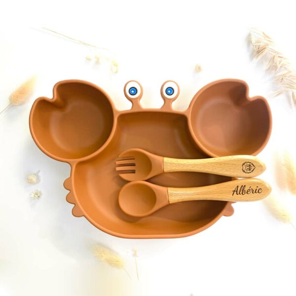 Set repas + services en forme de crabe ocre