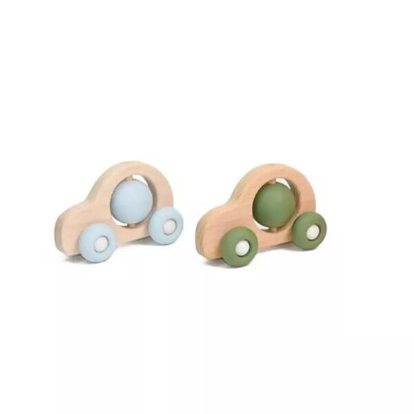 Petite voiture en bois avec roue silicone - kaki