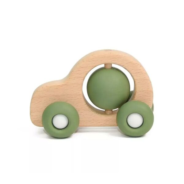 Petite voiture en bois avec roue silicone - kaki