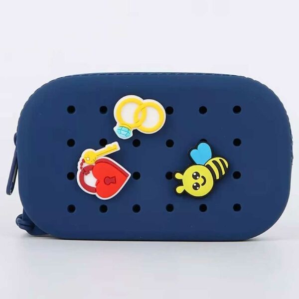 Navy rectangular perforated pouch + 3 charms