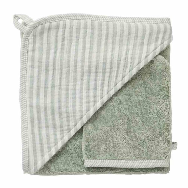 Cape de bain Rayé vert de gris