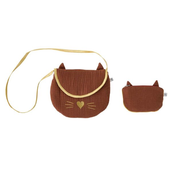 Sac + porte-monnaie Chat toffee