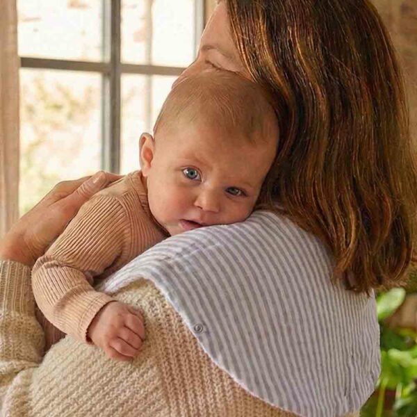 Bavoir 2-en-1 rayé vert de gris