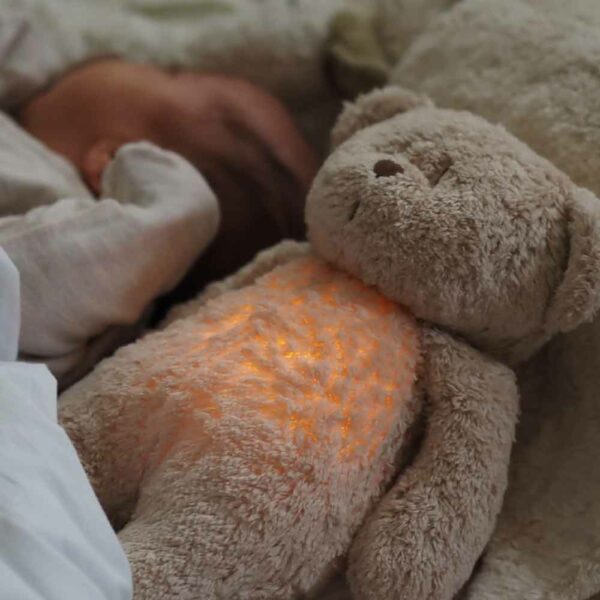 Ourson Moonie avec son et lumière bio cappucino