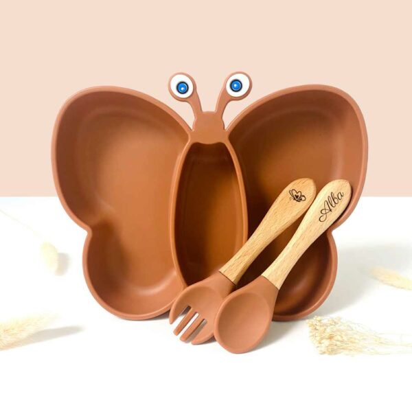 Meal + service set in the shape of an ochre butterfly
