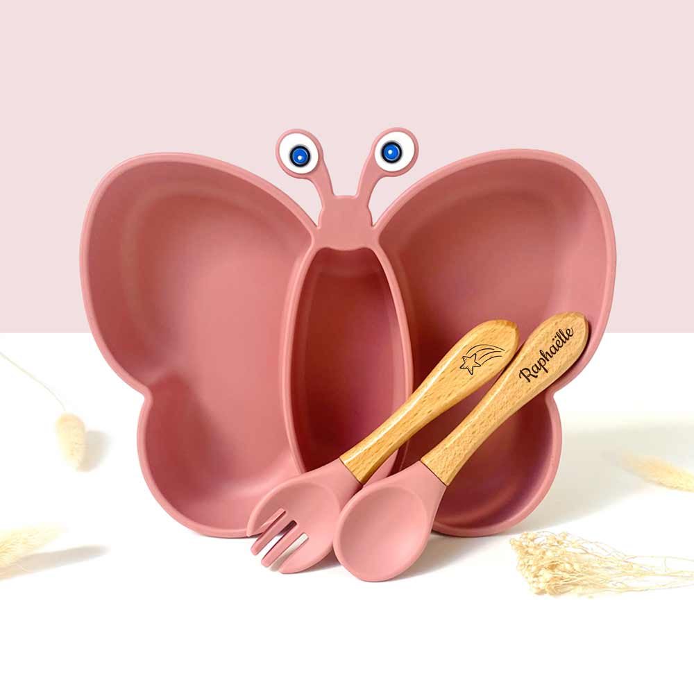 Meal set + services in the shape of a pink butterfly