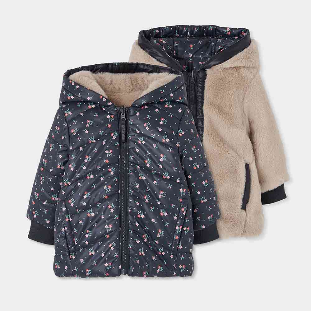 Girls' printed reversible parka