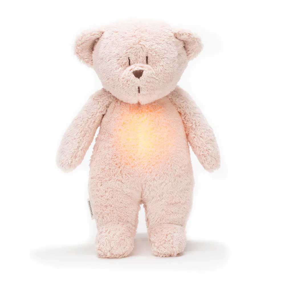 Ourson Moonie avec son et lumière bio rose