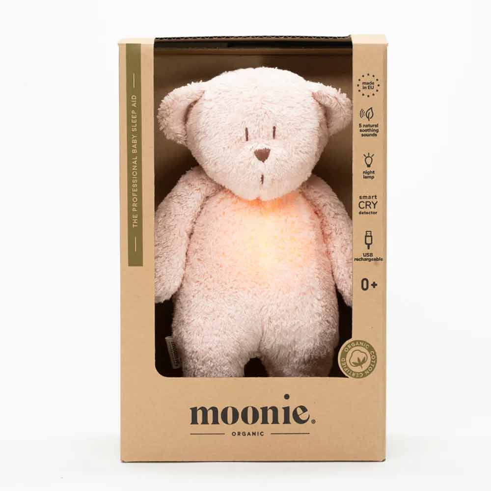 Ourson Moonie avec son et lumière bio rose – Image 4