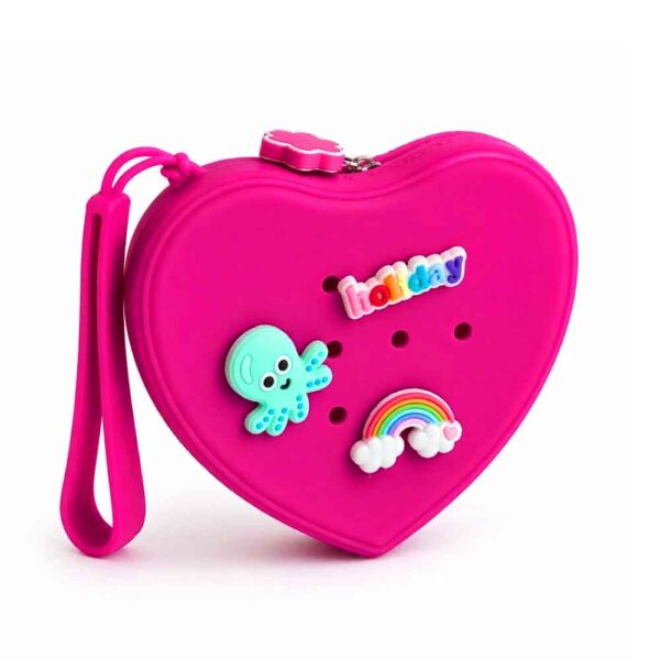 Pochette perforée coeur - rose neon